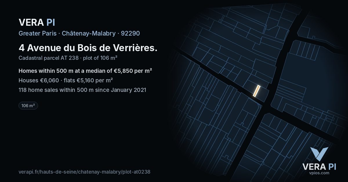 4 Avenue du Bois de Verrières, Châtenay-Malabry at night – the plot lit, the parcels around coloured by the prices near them