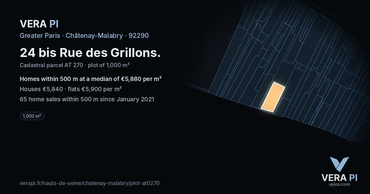 24 bis Rue des Grillons, Châtenay-Malabry at night – the plot lit, the parcels around coloured by the prices near them