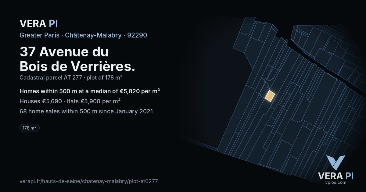37 Avenue du Bois de Verrières, Châtenay-Malabry at night – the plot lit, the parcels around coloured by the prices near them