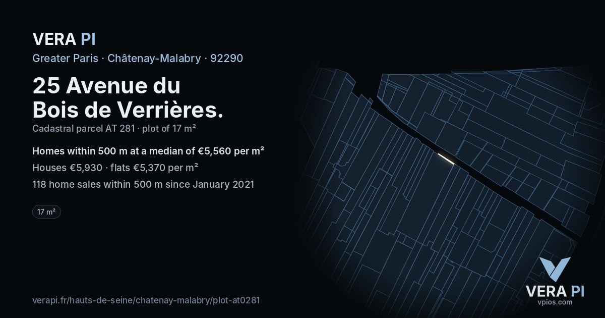 25 Avenue du Bois de Verrières, Châtenay-Malabry at night – the plot lit, the parcels around coloured by the prices near them