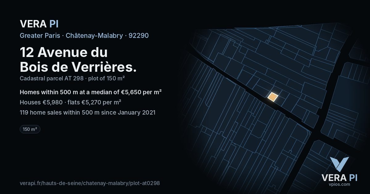 12 Avenue du Bois de Verrières, Châtenay-Malabry at night – the plot lit, the parcels around coloured by the prices near them