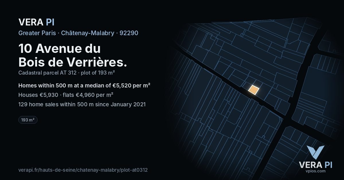 10 Avenue du Bois de Verrières, Châtenay-Malabry at night – the plot lit, the parcels around coloured by the prices near them