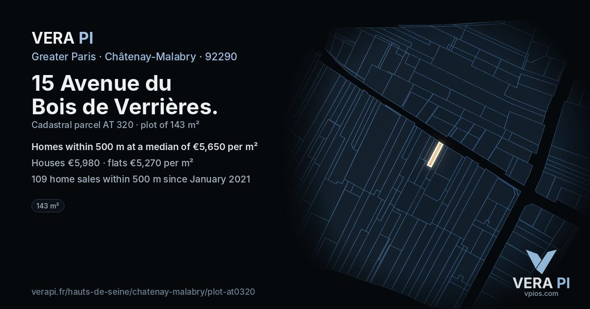 15 Avenue du Bois de Verrières, Châtenay-Malabry at night – the plot lit, the parcels around coloured by the prices near them