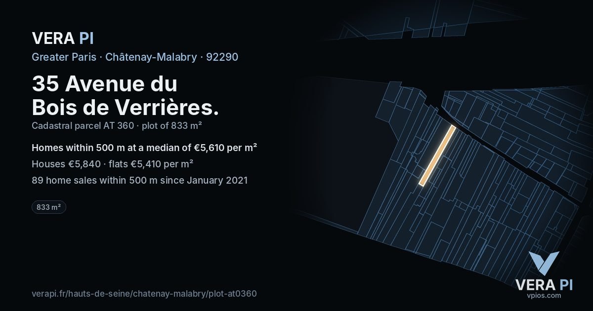 35 Avenue du Bois de Verrières, Châtenay-Malabry at night – the plot lit, the parcels around coloured by the prices near them