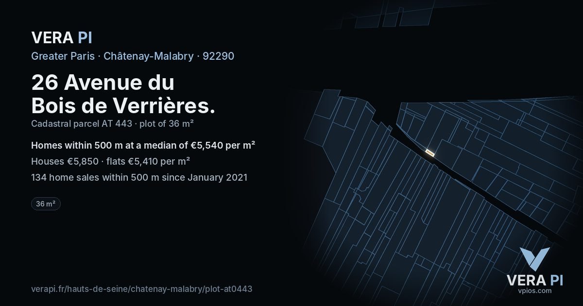 26 Avenue du Bois de Verrières, Châtenay-Malabry at night – the plot lit, the parcels around coloured by the prices near them