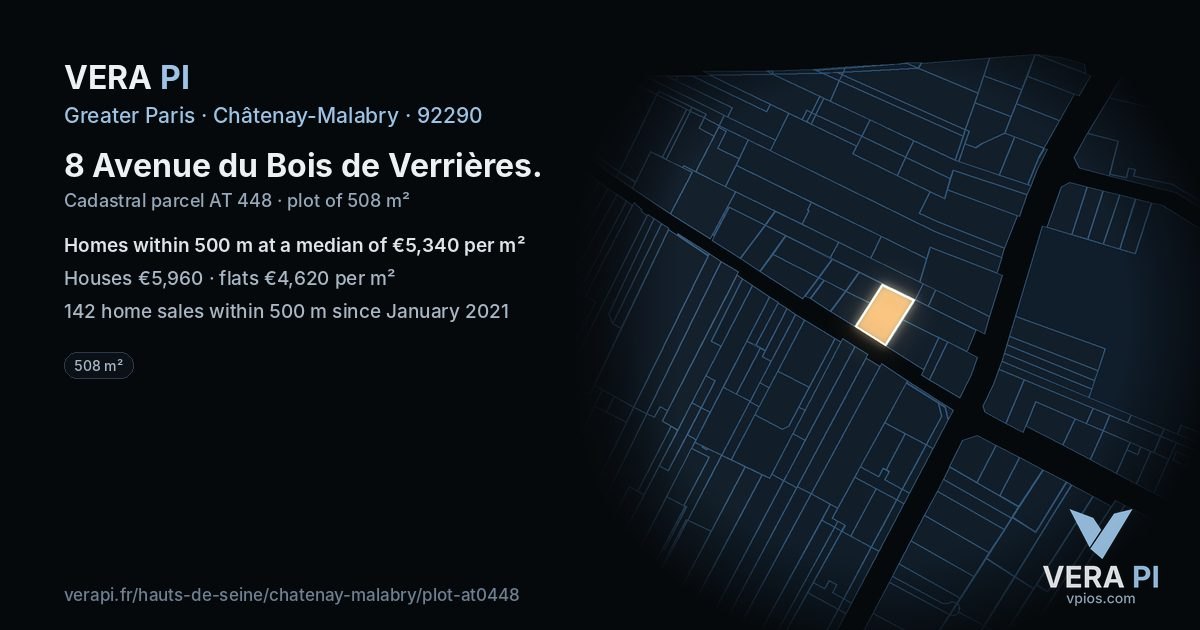 8 Avenue du Bois de Verrières, Châtenay-Malabry at night – the plot lit, the parcels around coloured by the prices near them