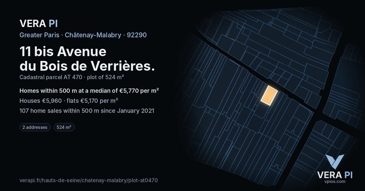 11 bis Avenue du Bois de Verrières, Châtenay-Malabry at night – the plot lit, the parcels around coloured by the prices near them