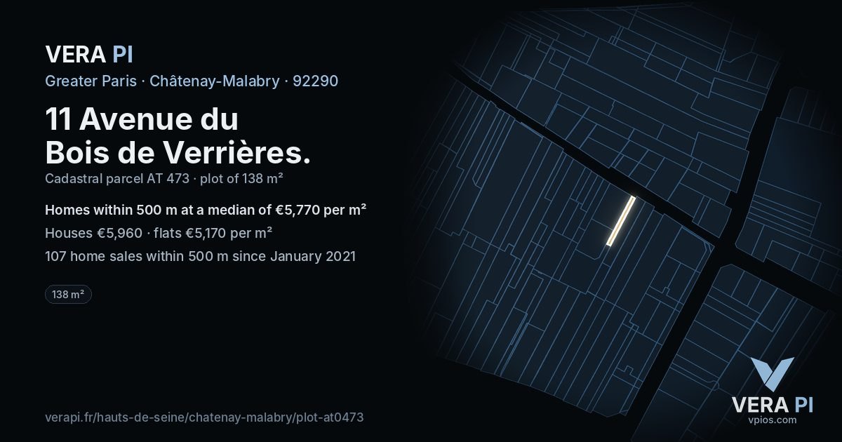 11 Avenue du Bois de Verrières, Châtenay-Malabry at night – the plot lit, the parcels around coloured by the prices near them