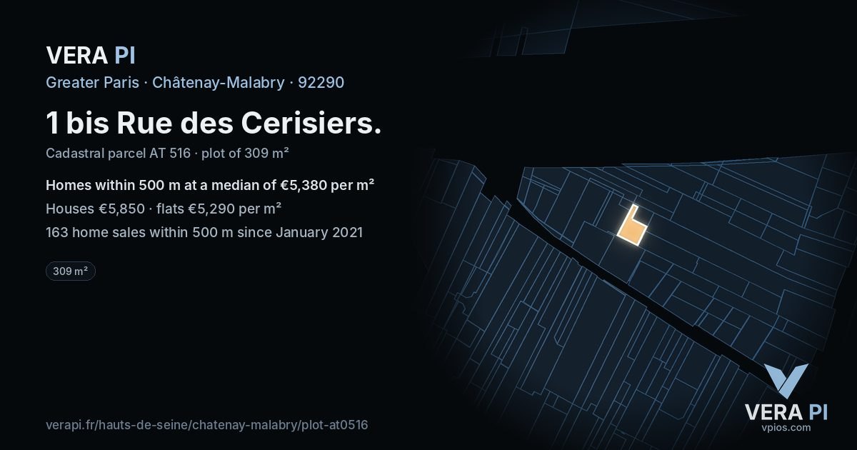 1 bis Rue des Cerisiers, Châtenay-Malabry at night – the plot lit, the parcels around coloured by the prices near them