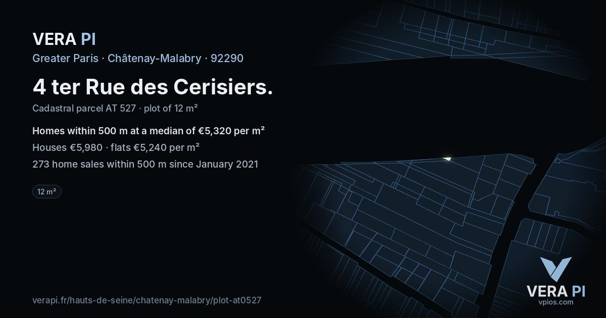 4 ter Rue des Cerisiers, Châtenay-Malabry at night – the plot lit, the parcels around coloured by the prices near them