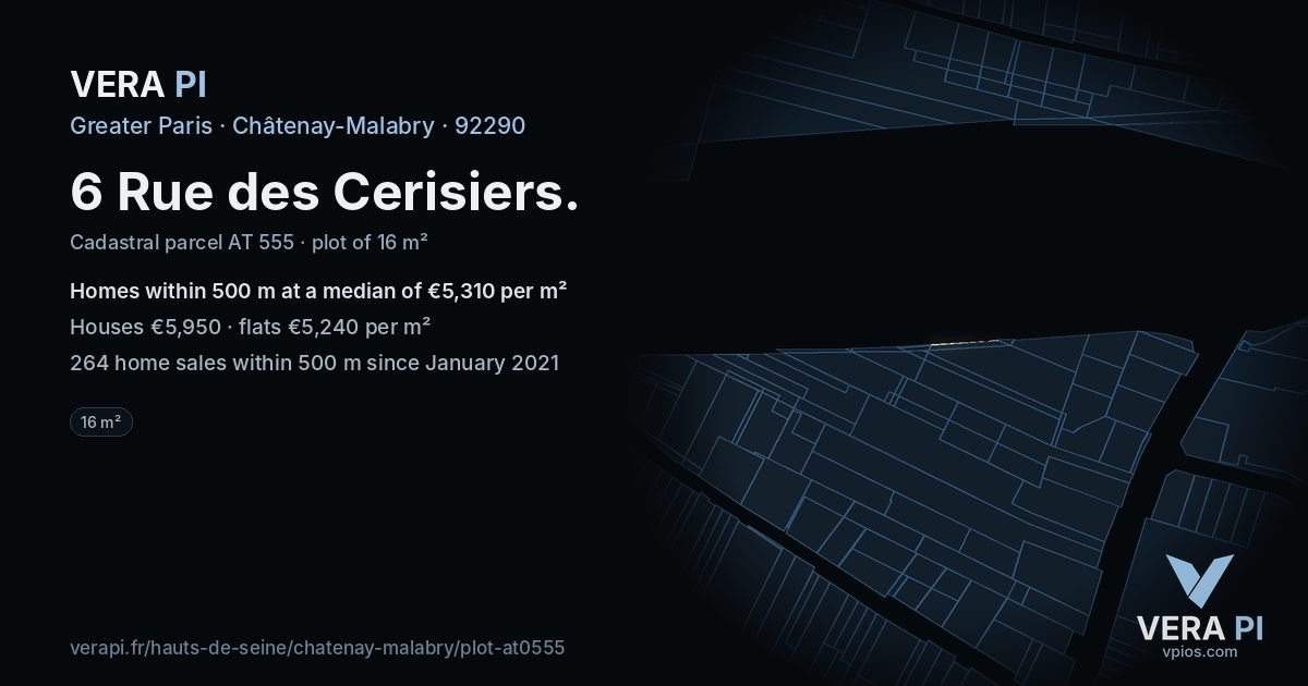 6 Rue des Cerisiers, Châtenay-Malabry at night – the plot lit, the parcels around coloured by the prices near them