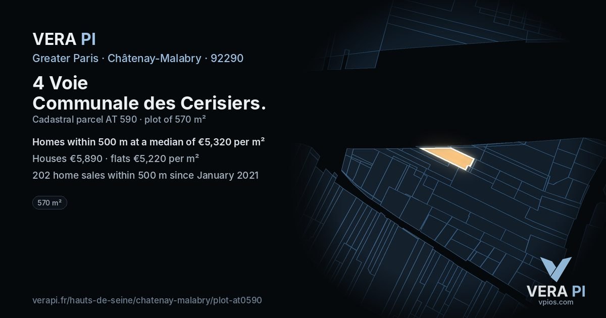 4 Voie Communale des Cerisiers, Châtenay-Malabry at night – the plot lit, the parcels around coloured by the prices near them