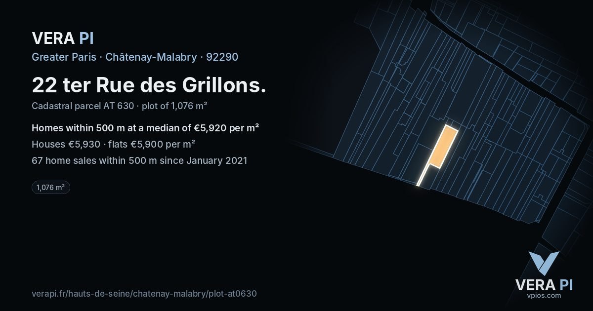 22 ter Rue des Grillons, Châtenay-Malabry at night – the plot lit, the parcels around coloured by the prices near them