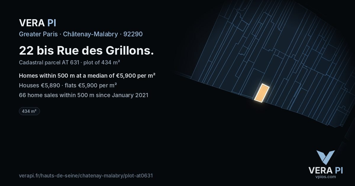 22 bis Rue des Grillons, Châtenay-Malabry at night – the plot lit, the parcels around coloured by the prices near them