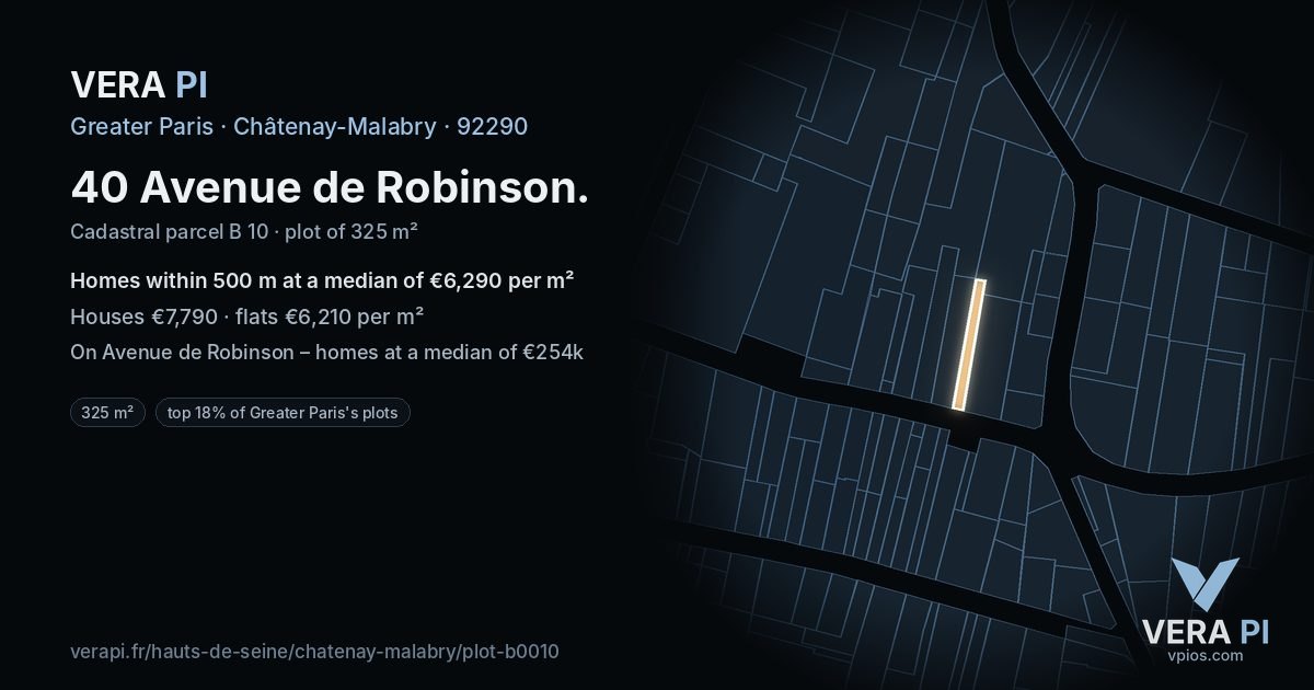 40 Avenue de Robinson, Châtenay-Malabry at night – the plot lit, the parcels around coloured by the prices near them