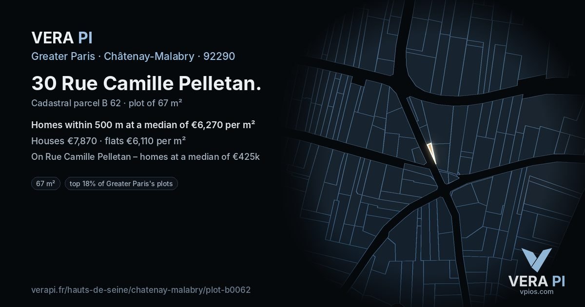 30 Rue Camille Pelletan, Châtenay-Malabry at night – the plot lit, the parcels around coloured by the prices near them