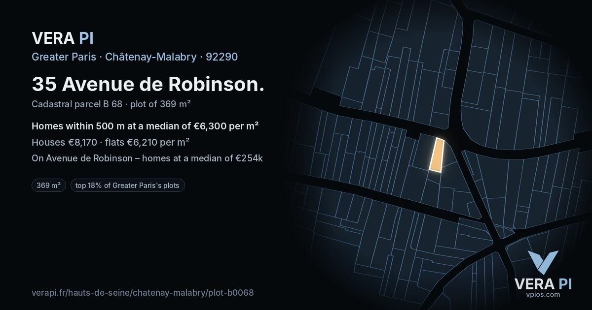35 Avenue de Robinson, Châtenay-Malabry at night – the plot lit, the parcels around coloured by the prices near them