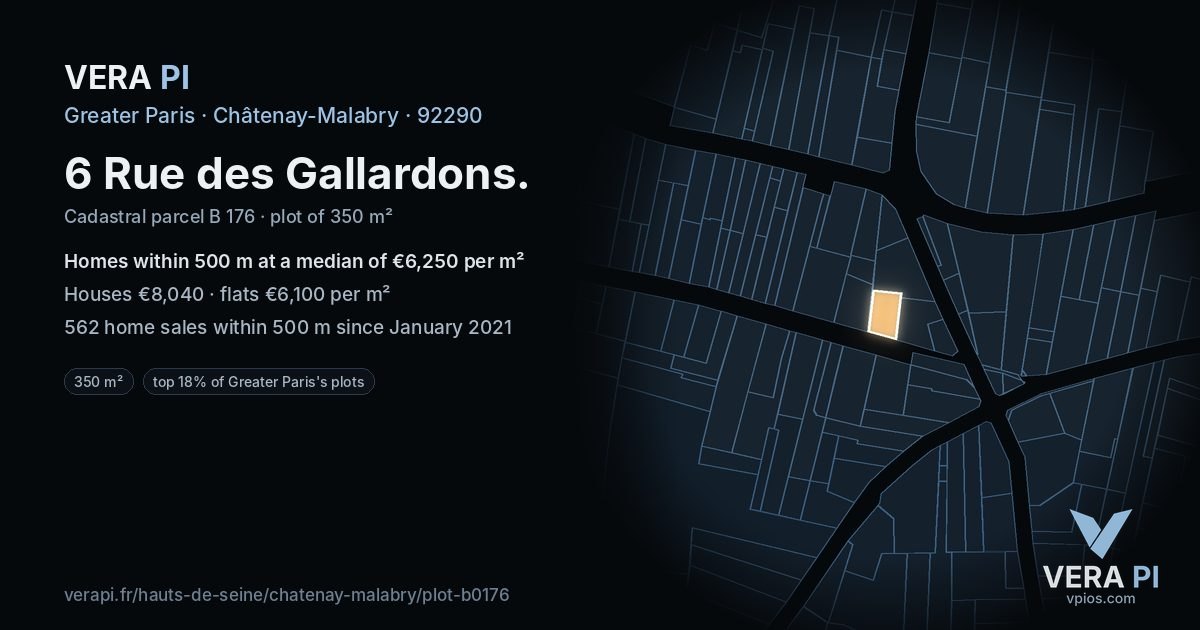 6 Rue des Gallardons, Châtenay-Malabry at night – the plot lit, the parcels around coloured by the prices near them