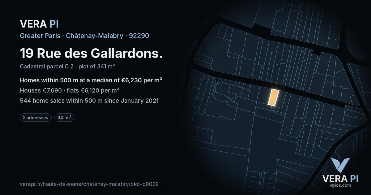 19 Rue des Gallardons, Châtenay-Malabry at night – the plot lit, the parcels around coloured by the prices near them