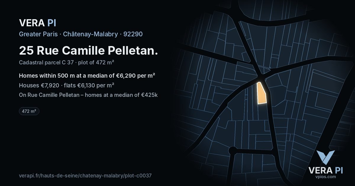 25 Rue Camille Pelletan, Châtenay-Malabry at night – the plot lit, the parcels around coloured by the prices near them