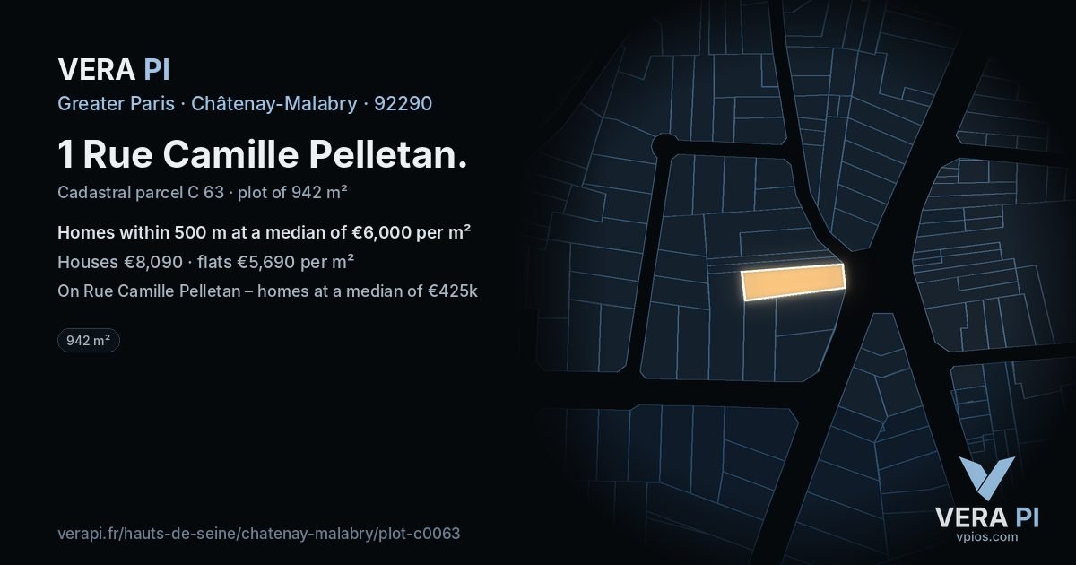 1 Rue Camille Pelletan, Châtenay-Malabry at night – the plot lit, the parcels around coloured by the prices near them