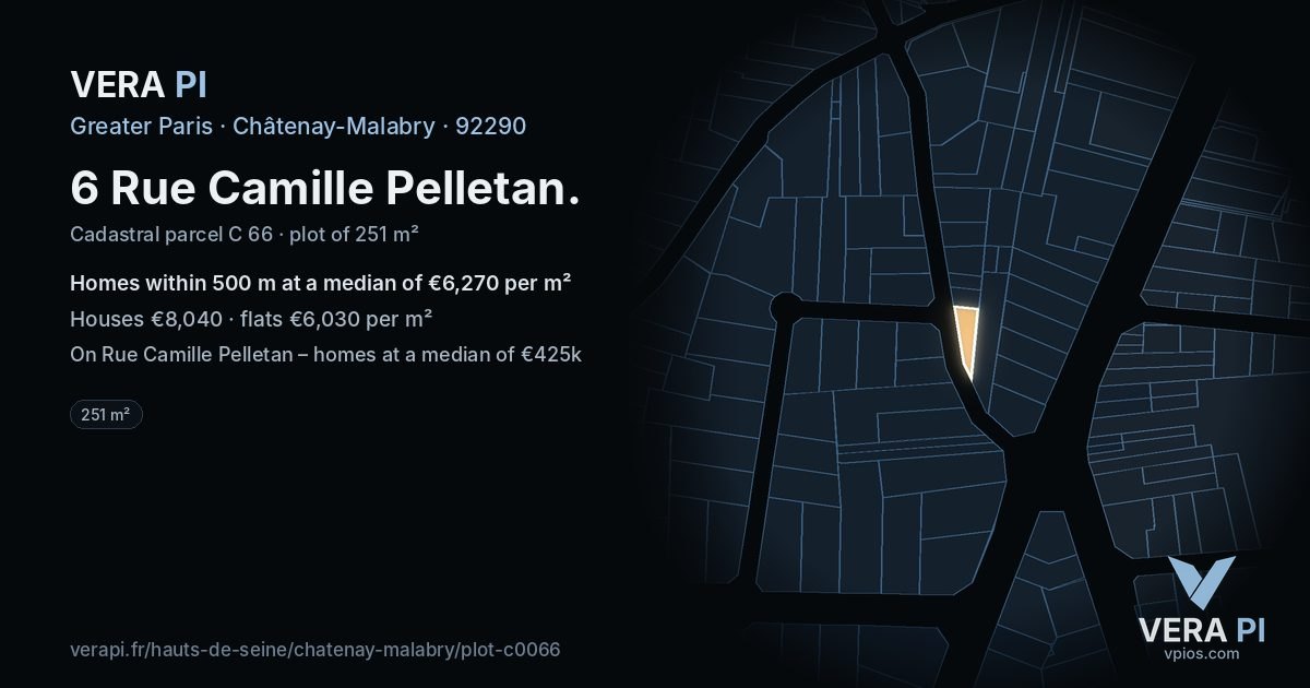 6 Rue Camille Pelletan, Châtenay-Malabry at night – the plot lit, the parcels around coloured by the prices near them