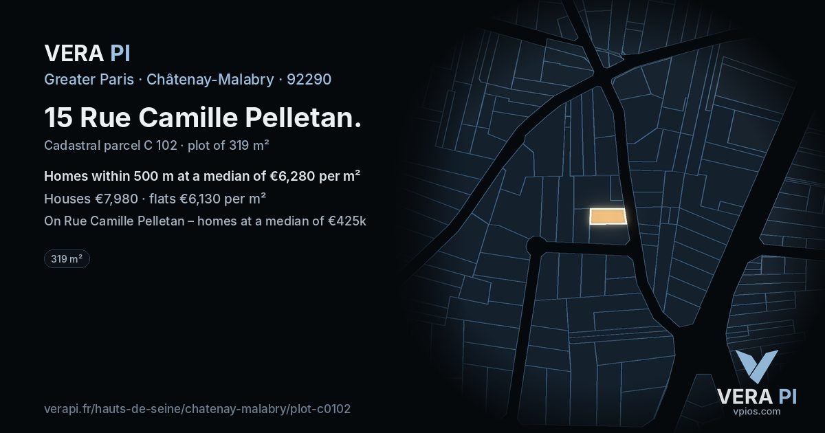 15 Rue Camille Pelletan, Châtenay-Malabry at night – the plot lit, the parcels around coloured by the prices near them