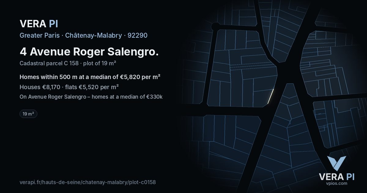 4 Avenue Roger Salengro, Châtenay-Malabry at night – the plot lit, the parcels around coloured by the prices near them
