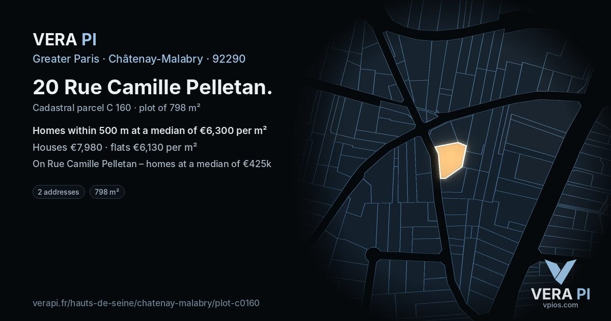20 Rue Camille Pelletan, Châtenay-Malabry at night – the plot lit, the parcels around coloured by the prices near them