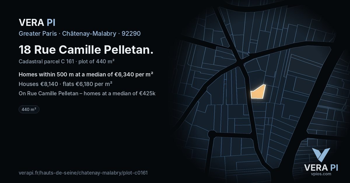 18 Rue Camille Pelletan, Châtenay-Malabry at night – the plot lit, the parcels around coloured by the prices near them