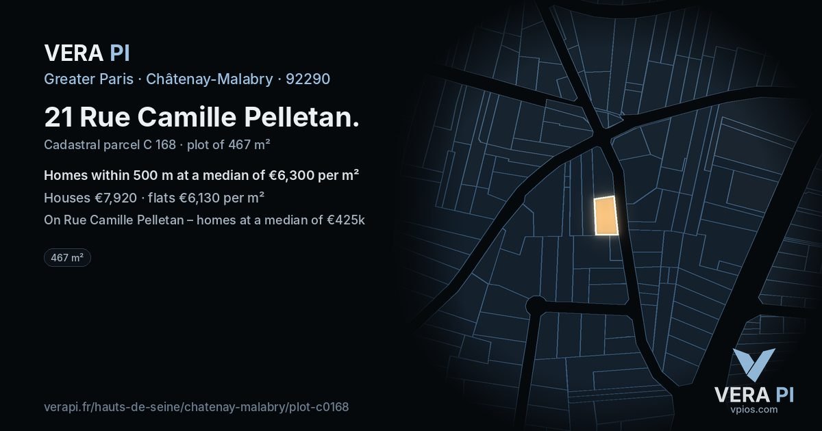 21 Rue Camille Pelletan, Châtenay-Malabry at night – the plot lit, the parcels around coloured by the prices near them