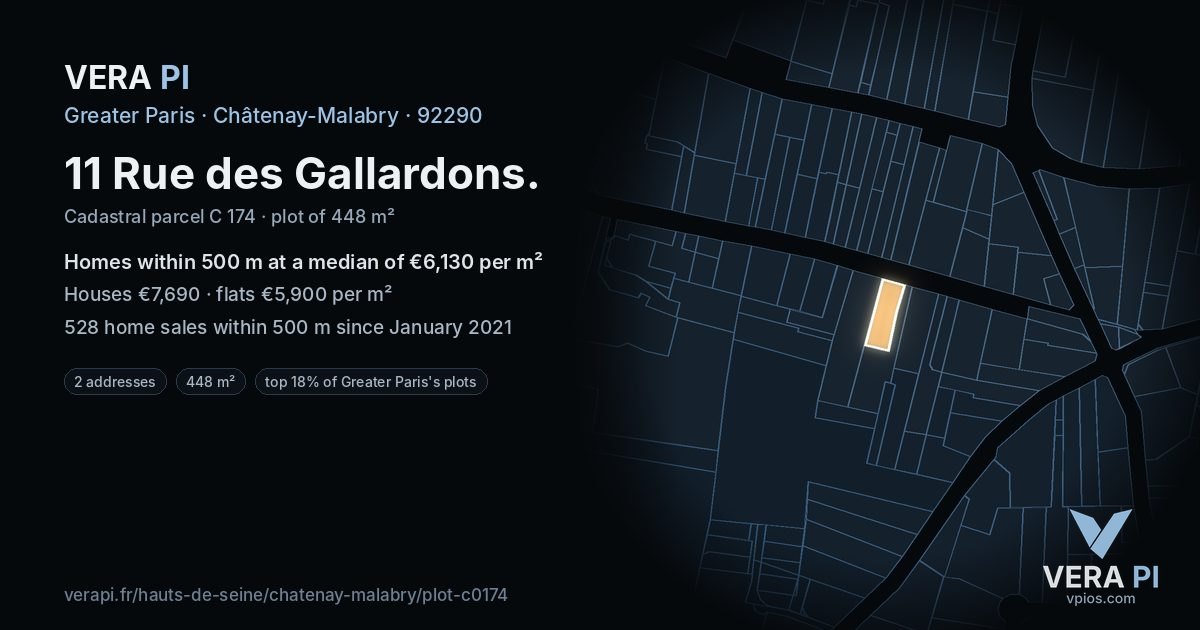 11 Rue des Gallardons, Châtenay-Malabry at night – the plot lit, the parcels around coloured by the prices near them