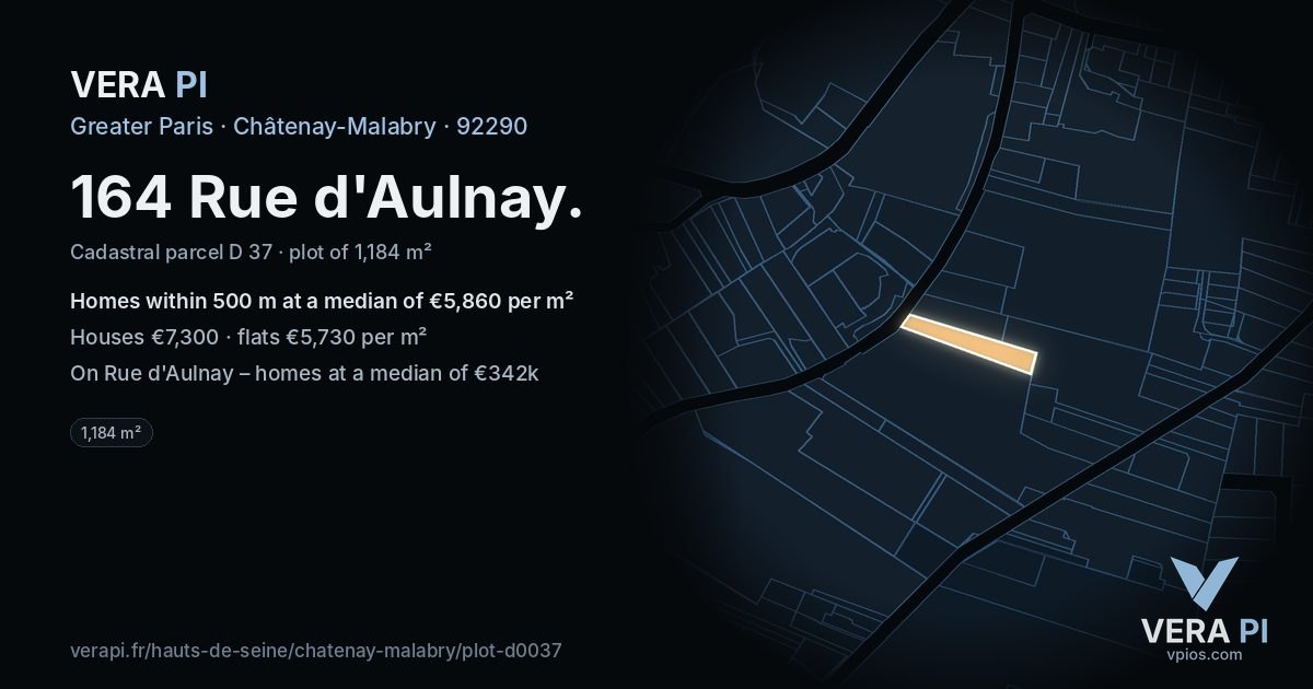 164 Rue d'Aulnay, Châtenay-Malabry at night – the plot lit, the parcels around coloured by the prices near them