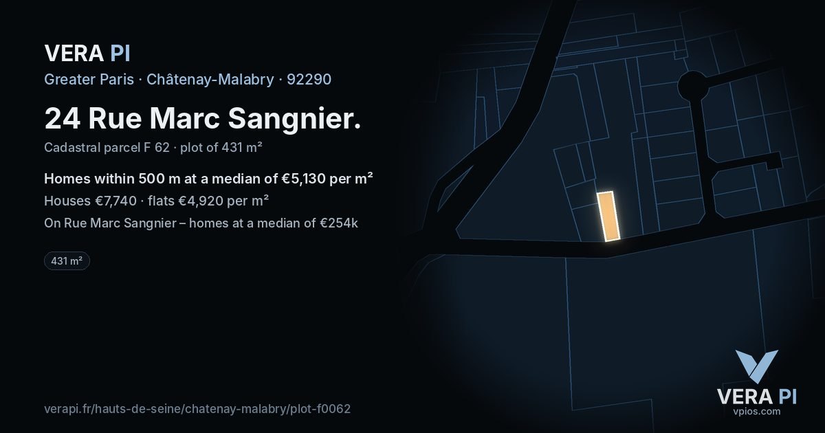 24 Rue Marc Sangnier, Châtenay-Malabry at night – the plot lit, the parcels around coloured by the prices near them