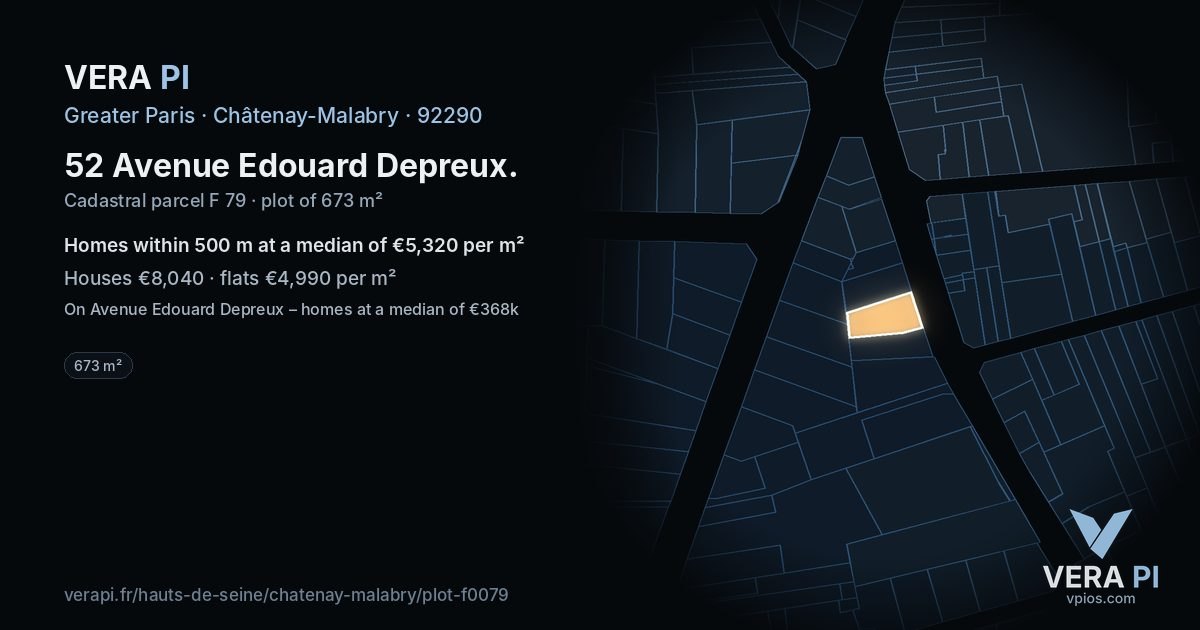 52 Avenue Edouard Depreux, Châtenay-Malabry at night – the plot lit, the parcels around coloured by the prices near them