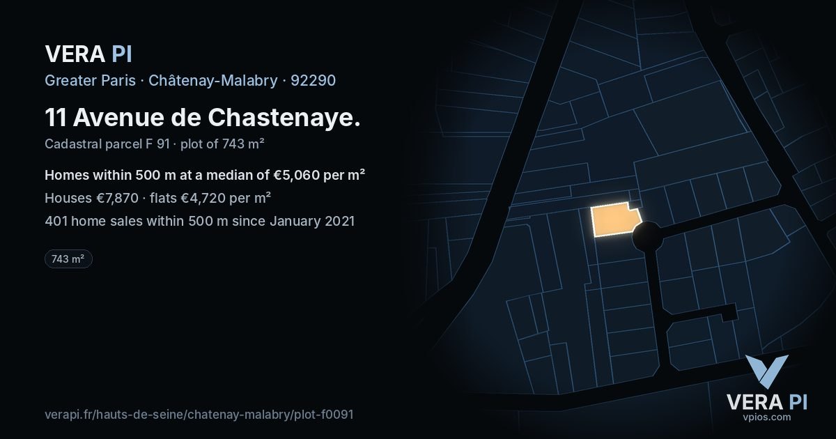 11 Avenue de Chastenaye, Châtenay-Malabry at night – the plot lit, the parcels around coloured by the prices near them