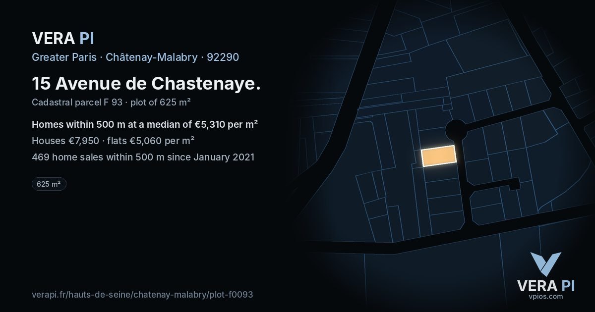 15 Avenue de Chastenaye, Châtenay-Malabry at night – the plot lit, the parcels around coloured by the prices near them
