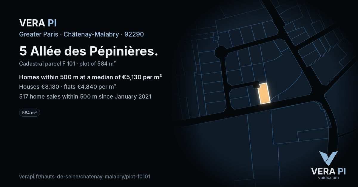5 Allée des Pépinières, Châtenay-Malabry at night – the plot lit, the parcels around coloured by the prices near them