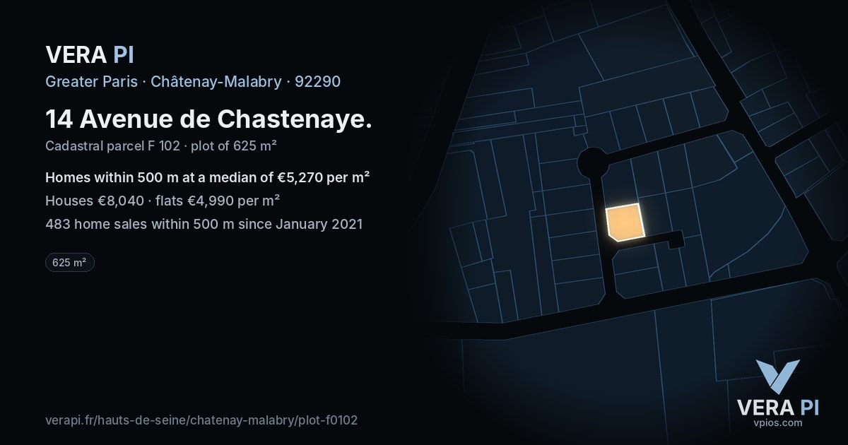 14 Avenue de Chastenaye, Châtenay-Malabry at night – the plot lit, the parcels around coloured by the prices near them