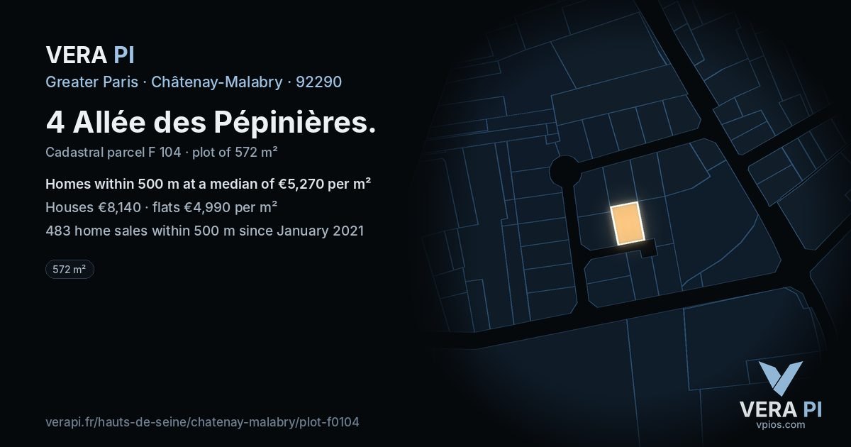 4 Allée des Pépinières, Châtenay-Malabry at night – the plot lit, the parcels around coloured by the prices near them