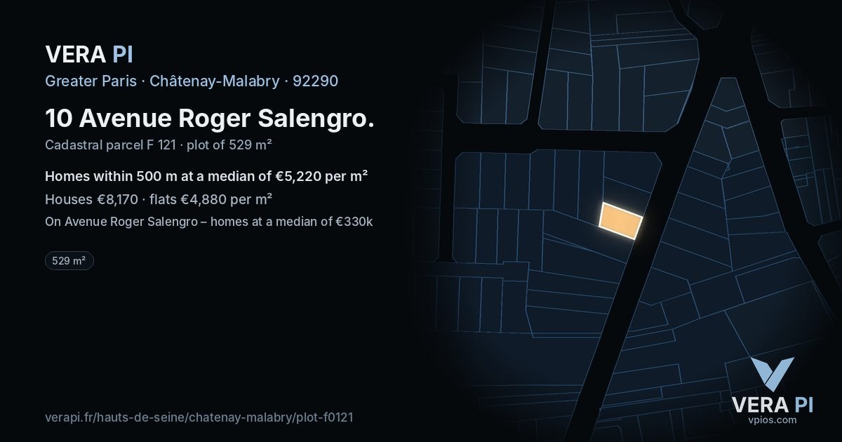 10 Avenue Roger Salengro, Châtenay-Malabry at night – the plot lit, the parcels around coloured by the prices near them