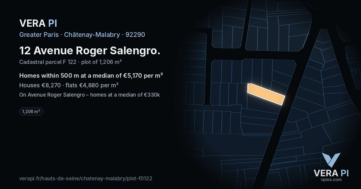 12 Avenue Roger Salengro, Châtenay-Malabry at night – the plot lit, the parcels around coloured by the prices near them