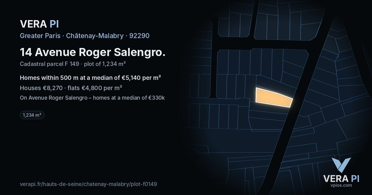 14 Avenue Roger Salengro, Châtenay-Malabry at night – the plot lit, the parcels around coloured by the prices near them
