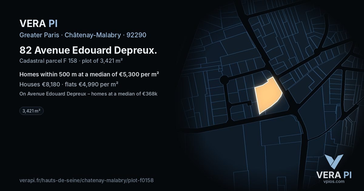 82 Avenue Edouard Depreux, Châtenay-Malabry at night – the plot lit, the parcels around coloured by the prices near them