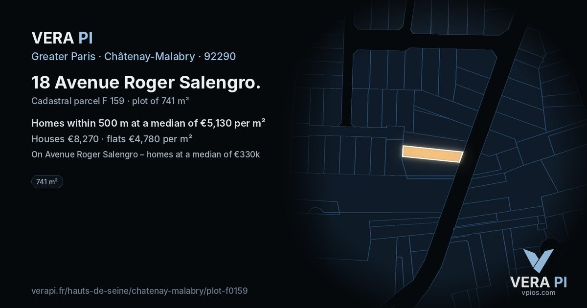 18 Avenue Roger Salengro, Châtenay-Malabry at night – the plot lit, the parcels around coloured by the prices near them