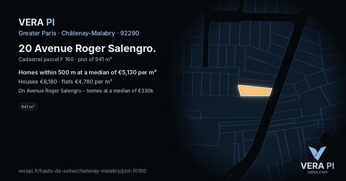20 Avenue Roger Salengro, Châtenay-Malabry at night – the plot lit, the parcels around coloured by the prices near them