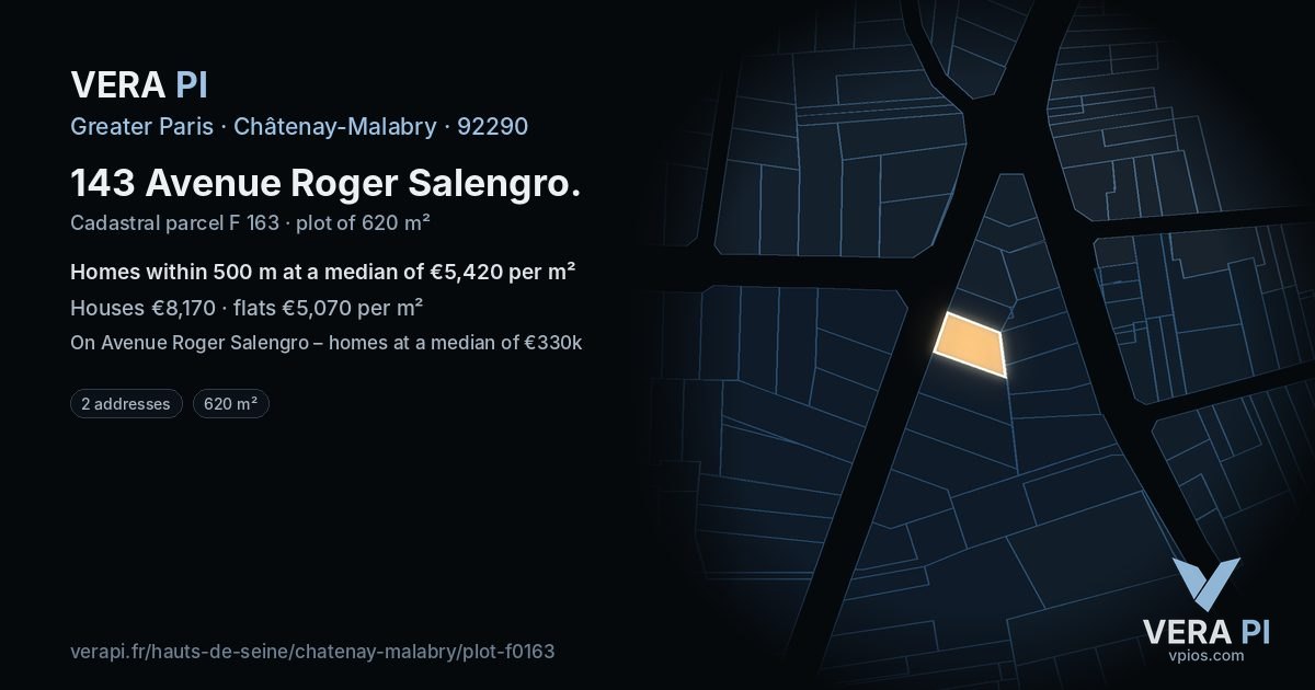 143 Avenue Roger Salengro, Châtenay-Malabry at night – the plot lit, the parcels around coloured by the prices near them