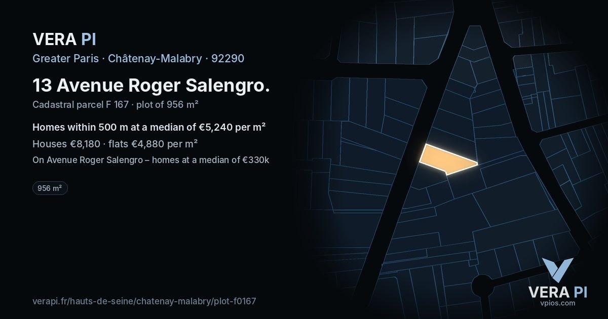 13 Avenue Roger Salengro, Châtenay-Malabry at night – the plot lit, the parcels around coloured by the prices near them