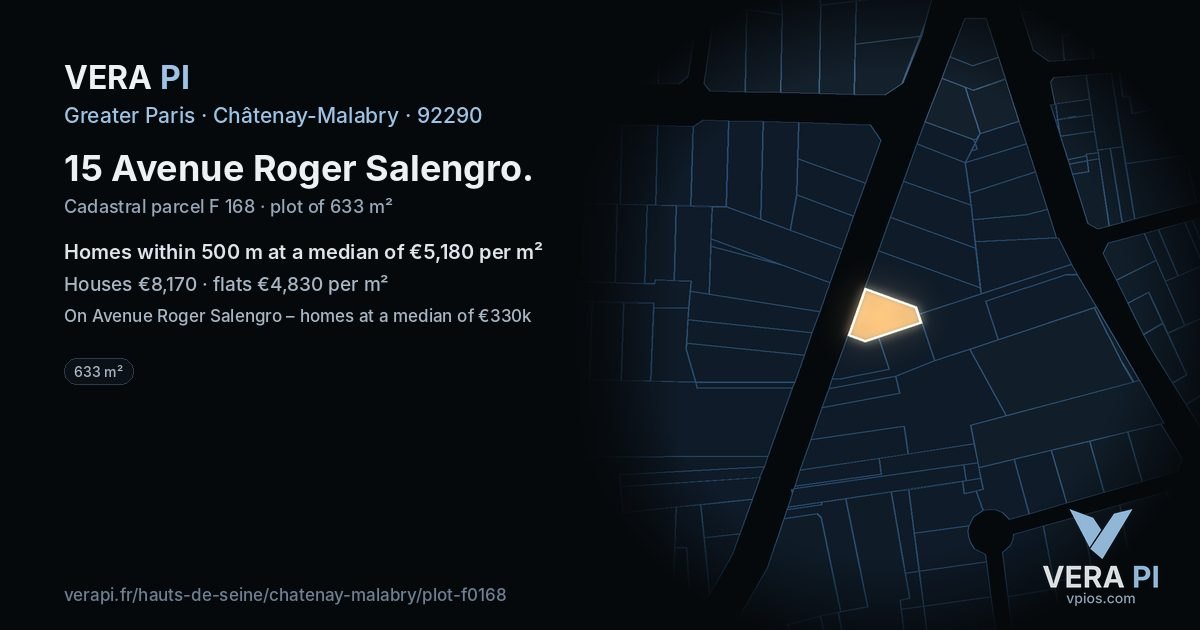 15 Avenue Roger Salengro, Châtenay-Malabry at night – the plot lit, the parcels around coloured by the prices near them