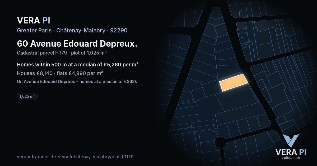 60 Avenue Edouard Depreux, Châtenay-Malabry at night – the plot lit, the parcels around coloured by the prices near them